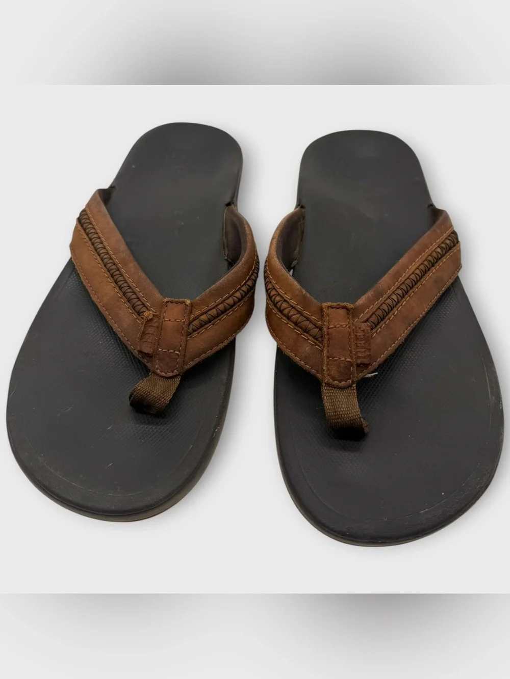 Reef Brown and Black Men's Leather Flip Flops Size 12 Good Condition